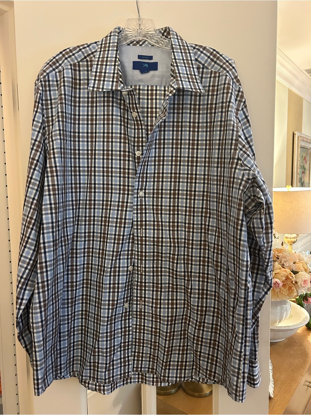 Egara Blue and Brown Plaid Button-Down Shirt
